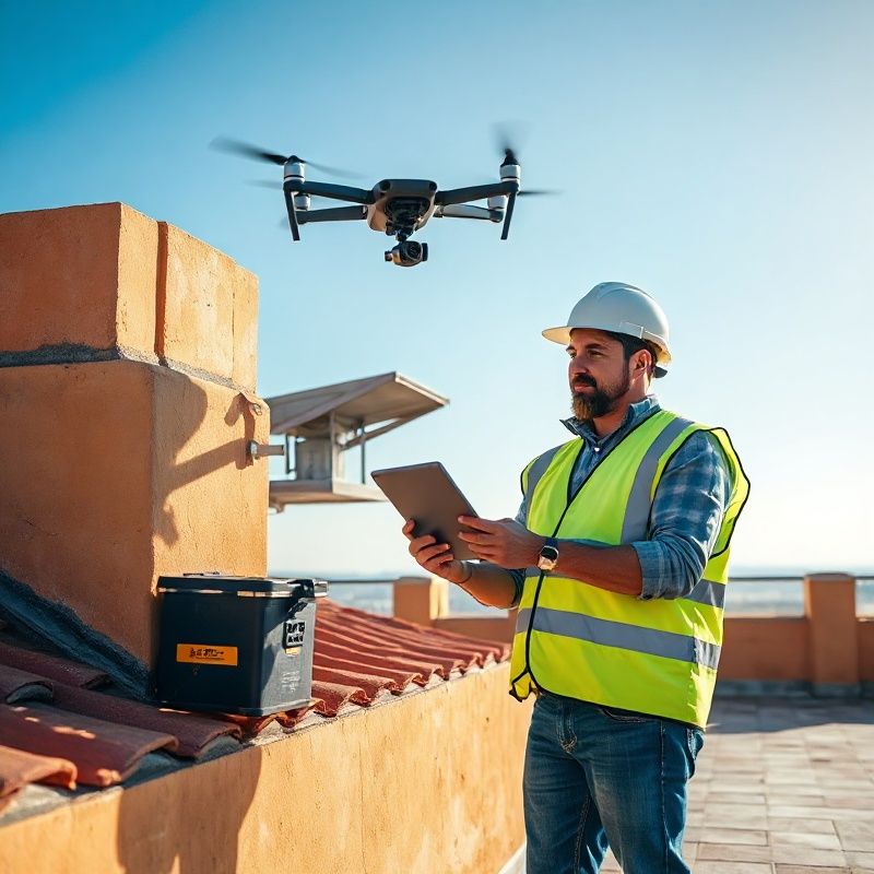 Técnico con dron inspeccionando un tejado en Palma